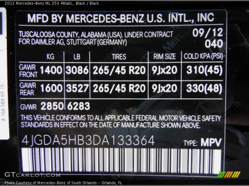 Black / Black 2013 Mercedes-Benz ML 350 4Matic