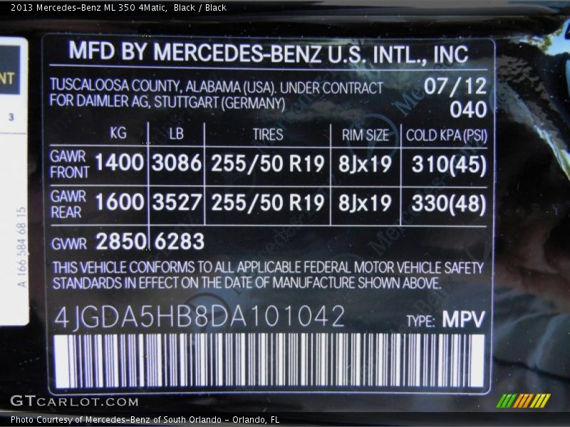 Black / Black 2013 Mercedes-Benz ML 350 4Matic