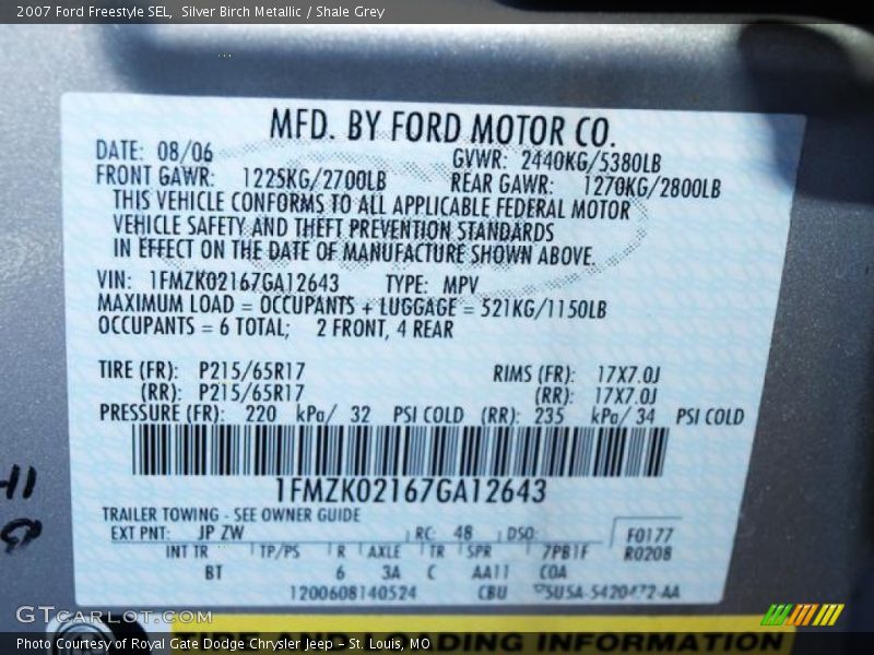 Silver Birch Metallic / Shale Grey 2007 Ford Freestyle SEL