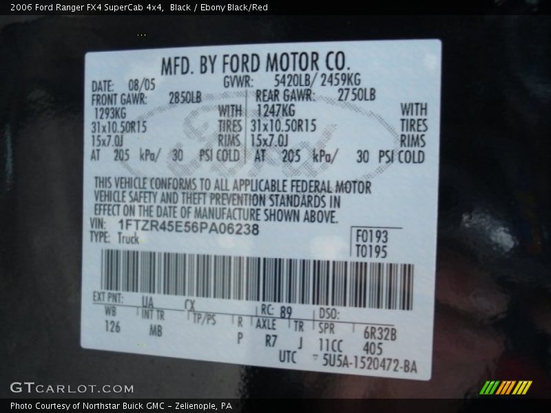 2006 Ranger FX4 SuperCab 4x4 Black Color Code UA