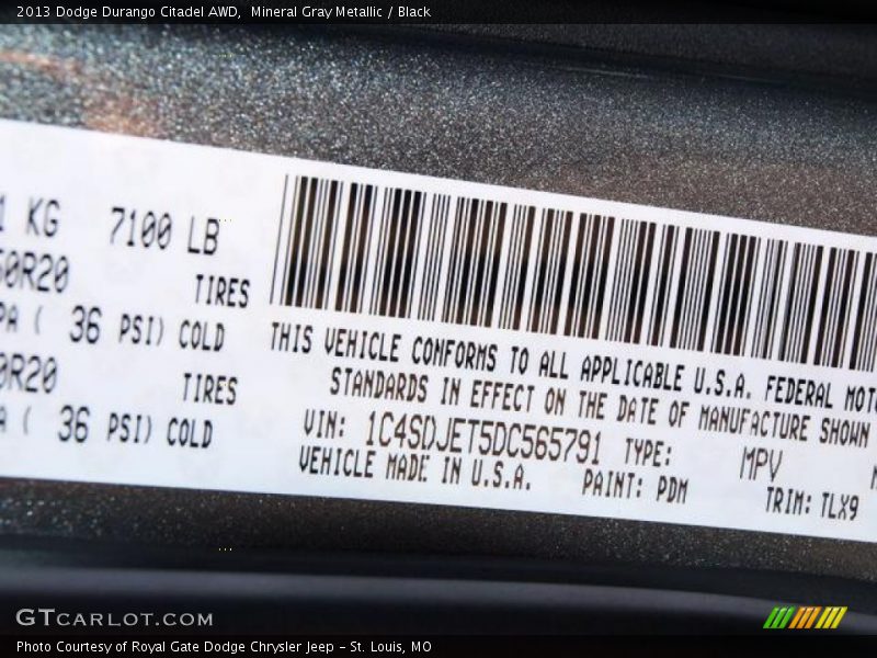 2013 Durango Citadel AWD Mineral Gray Metallic Color Code PDM