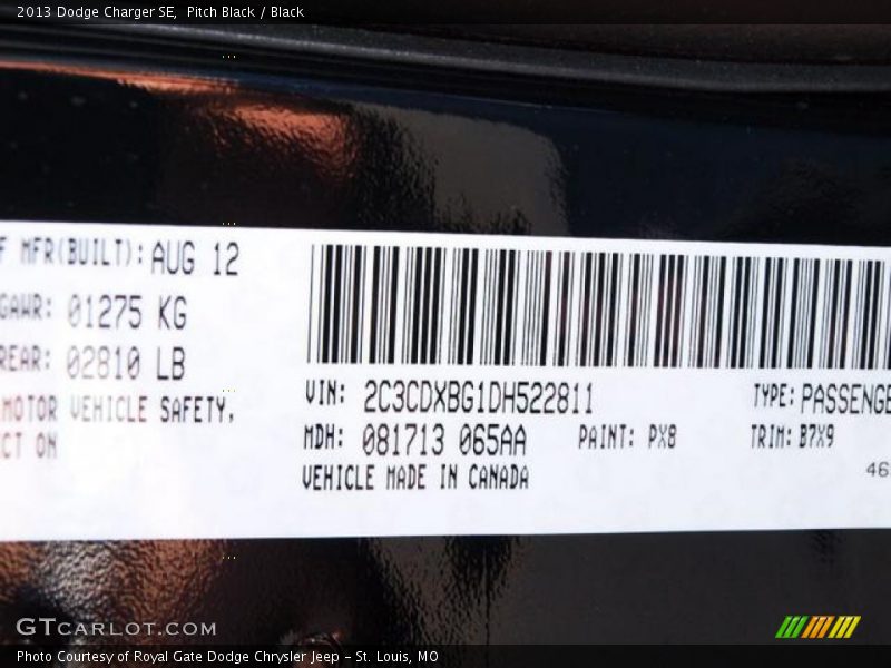 Pitch Black / Black 2013 Dodge Charger SE