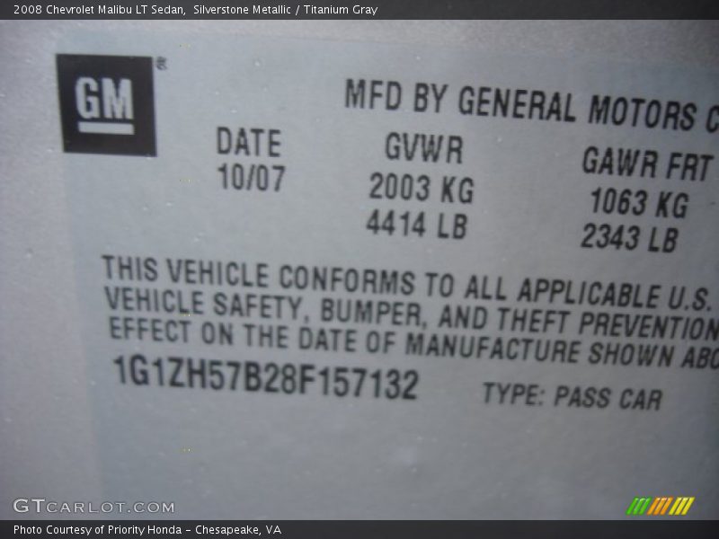 Silverstone Metallic / Titanium Gray 2008 Chevrolet Malibu LT Sedan