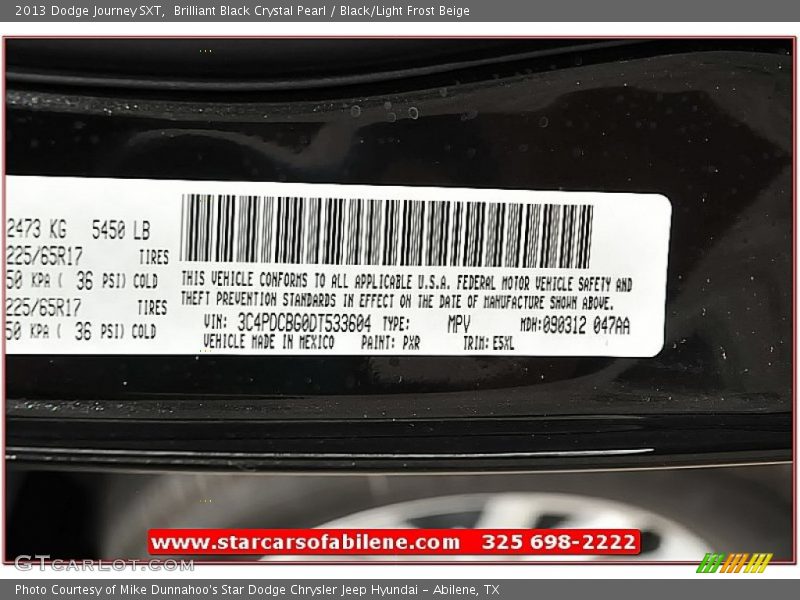 Brilliant Black Crystal Pearl / Black/Light Frost Beige 2013 Dodge Journey SXT