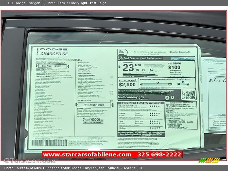 Pitch Black / Black/Light Frost Beige 2013 Dodge Charger SE