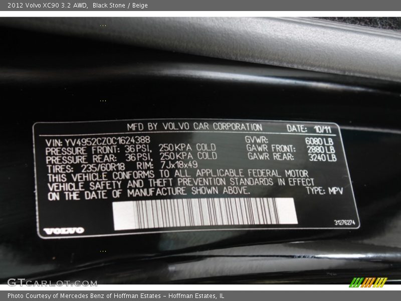 Black Stone / Beige 2012 Volvo XC90 3.2 AWD
