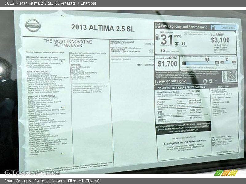  2013 Altima 2.5 SL Window Sticker