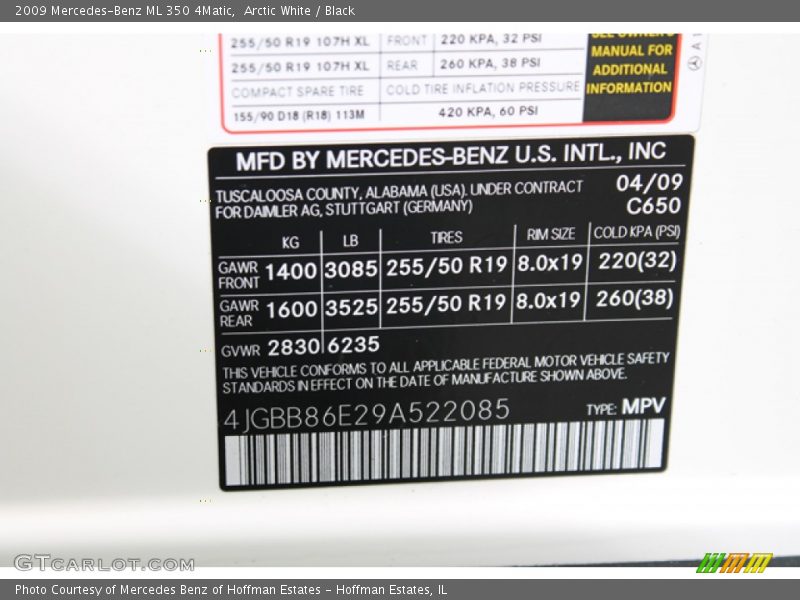 Arctic White / Black 2009 Mercedes-Benz ML 350 4Matic