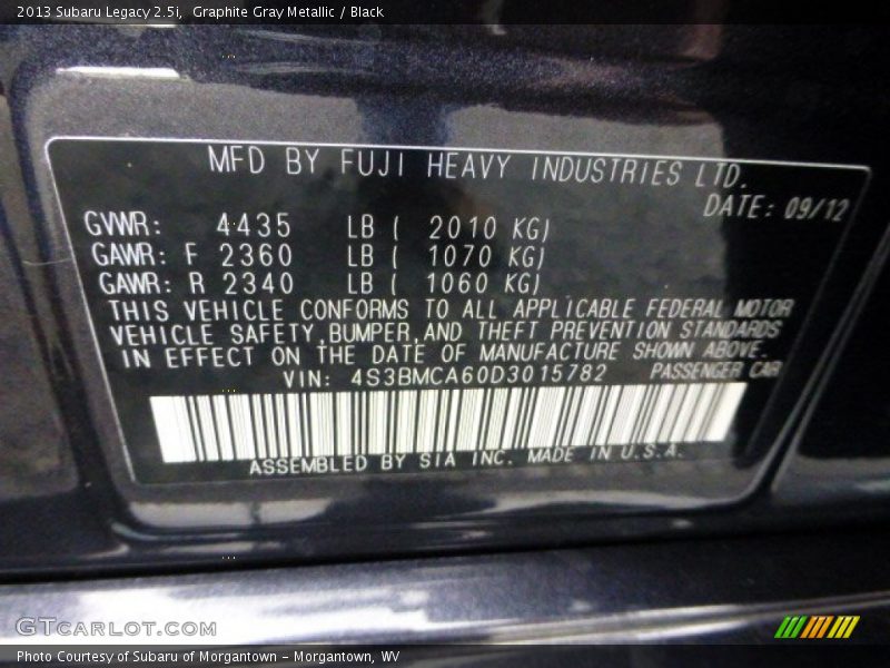 Graphite Gray Metallic / Black 2013 Subaru Legacy 2.5i