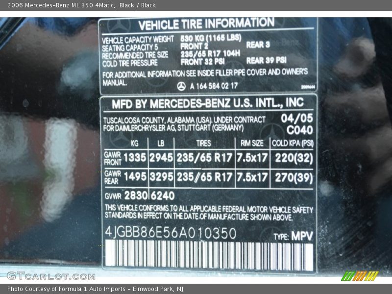 Black / Black 2006 Mercedes-Benz ML 350 4Matic