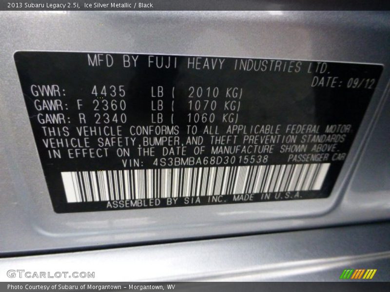 Ice Silver Metallic / Black 2013 Subaru Legacy 2.5i