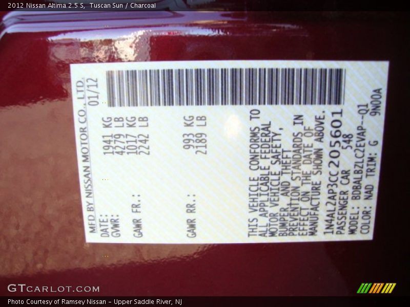 Tuscan Sun / Charcoal 2012 Nissan Altima 2.5 S