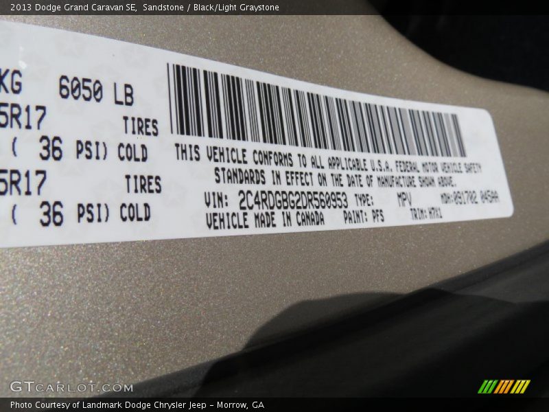 Sandstone / Black/Light Graystone 2013 Dodge Grand Caravan SE