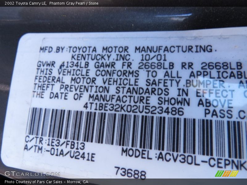 Phantom Gray Pearl / Stone 2002 Toyota Camry LE