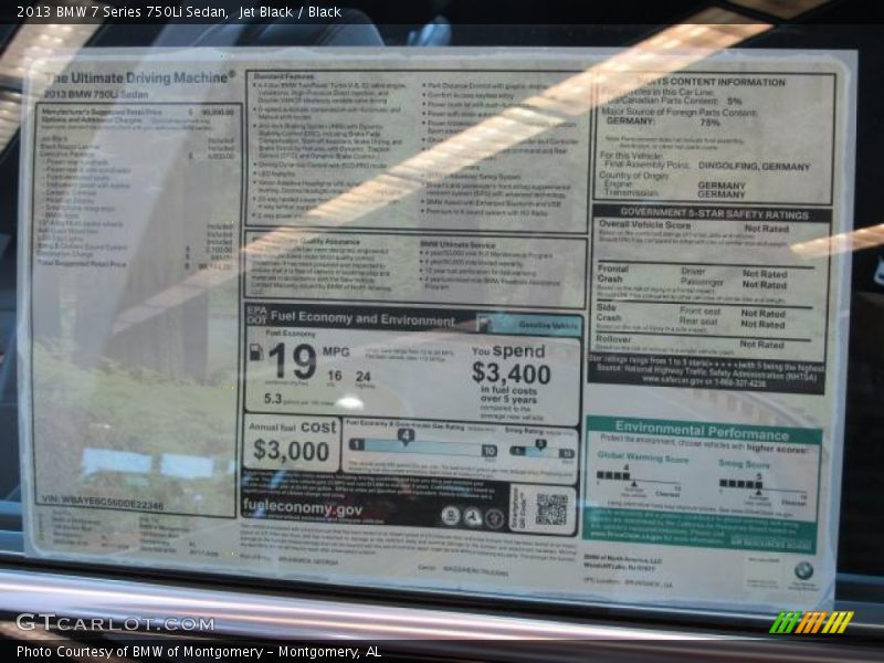  2013 7 Series 750Li Sedan Window Sticker