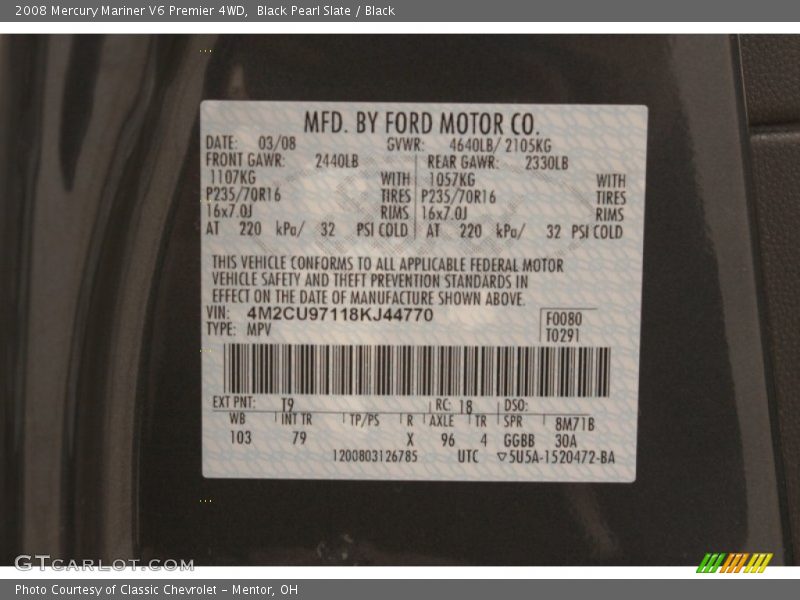 Black Pearl Slate / Black 2008 Mercury Mariner V6 Premier 4WD