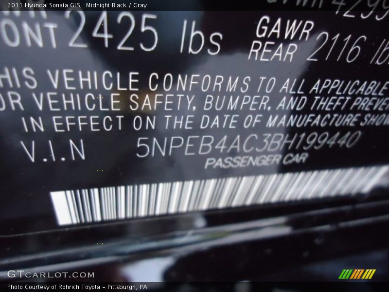 Midnight Black / Gray 2011 Hyundai Sonata GLS
