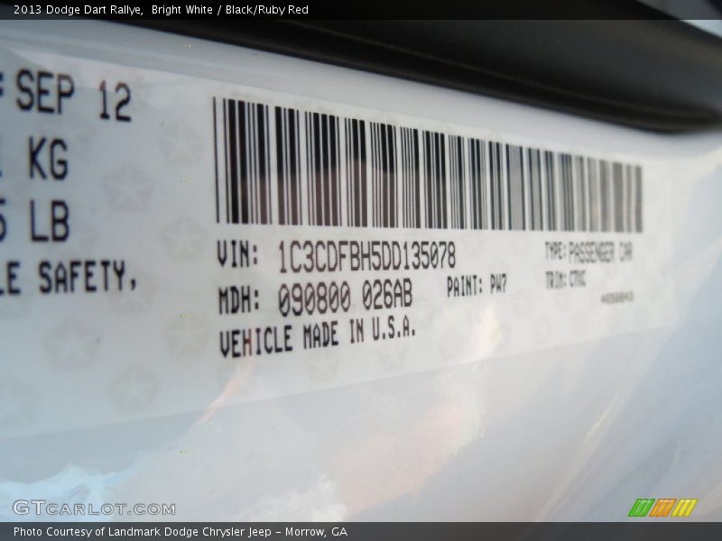 Bright White / Black/Ruby Red 2013 Dodge Dart Rallye