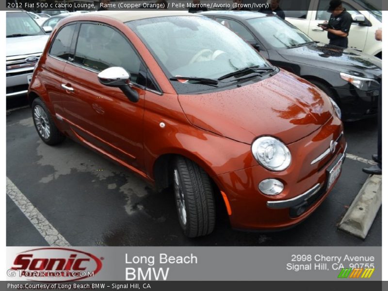 Rame (Copper Orange) / Pelle Marrone/Avorio (Brown/Ivory) 2012 Fiat 500 c cabrio Lounge