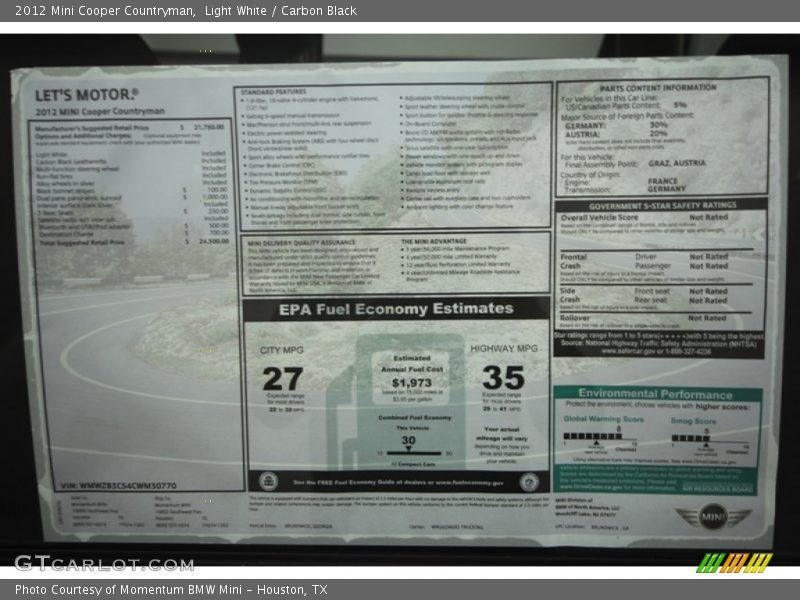 Light White / Carbon Black 2012 Mini Cooper Countryman