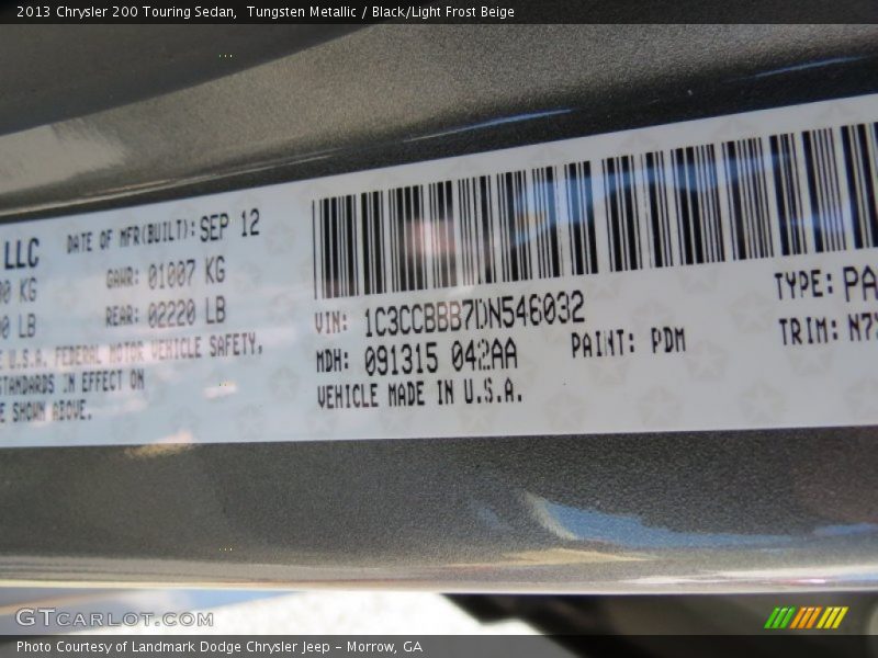 Tungsten Metallic / Black/Light Frost Beige 2013 Chrysler 200 Touring Sedan