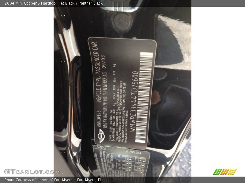 Jet Black / Panther Black 2004 Mini Cooper S Hardtop