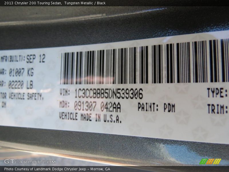 Tungsten Metallic / Black 2013 Chrysler 200 Touring Sedan
