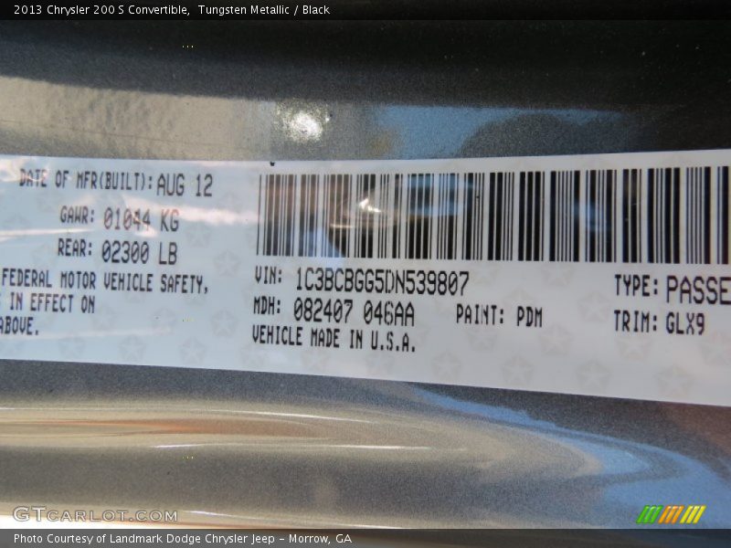 2013 200 S Convertible Tungsten Metallic Color Code PDM
