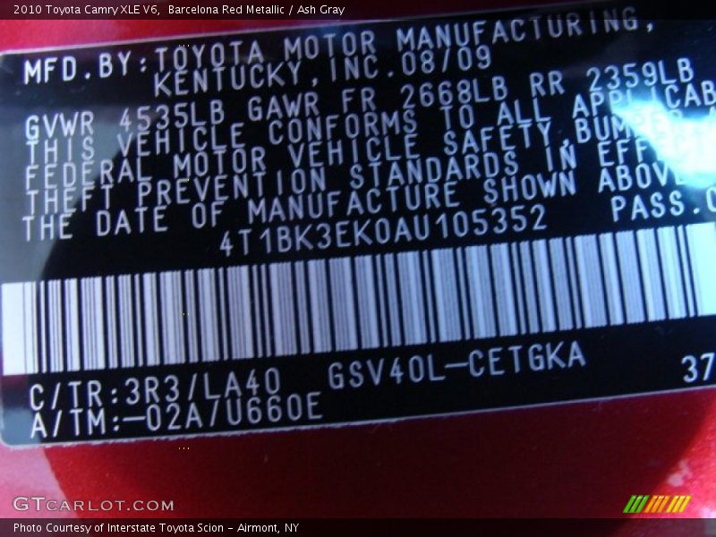 Barcelona Red Metallic / Ash Gray 2010 Toyota Camry XLE V6