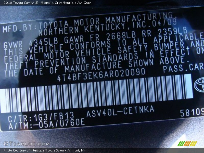 Magnetic Gray Metallic / Ash Gray 2010 Toyota Camry LE