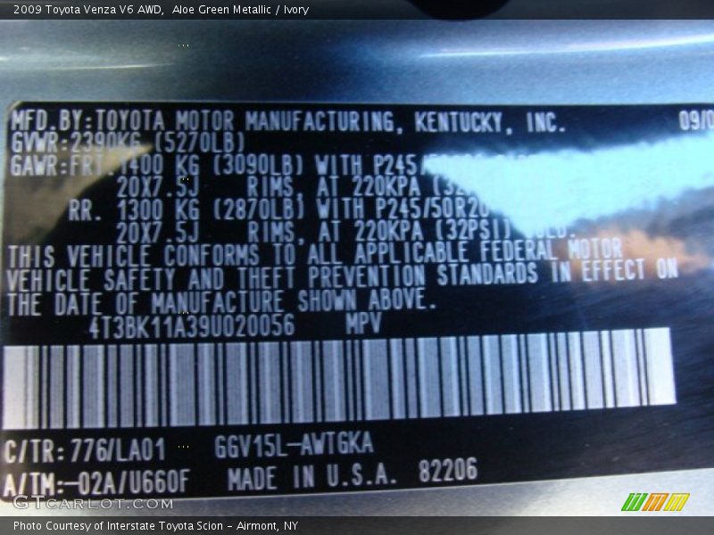Aloe Green Metallic / Ivory 2009 Toyota Venza V6 AWD