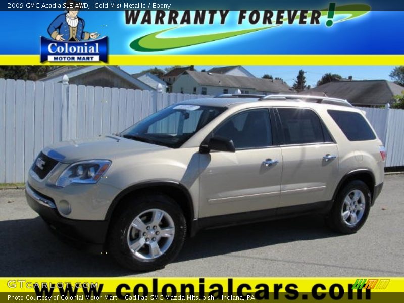 Gold Mist Metallic / Ebony 2009 GMC Acadia SLE AWD