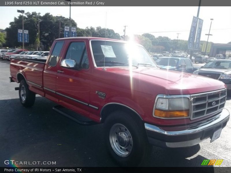 Vermillion Red / Grey 1996 Ford F250 XLT Extended Cab