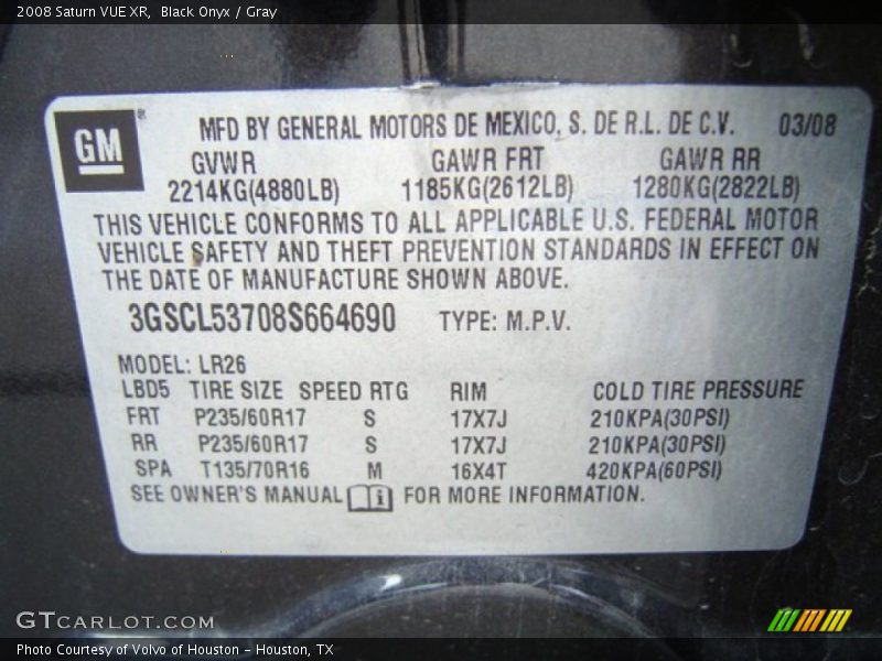 Black Onyx / Gray 2008 Saturn VUE XR