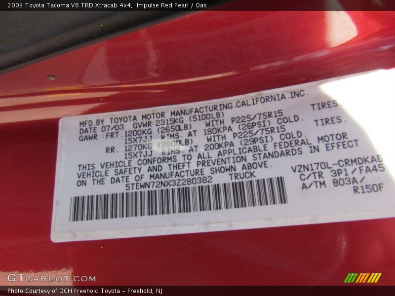 Impulse Red Pearl / Oak 2003 Toyota Tacoma V6 TRD Xtracab 4x4