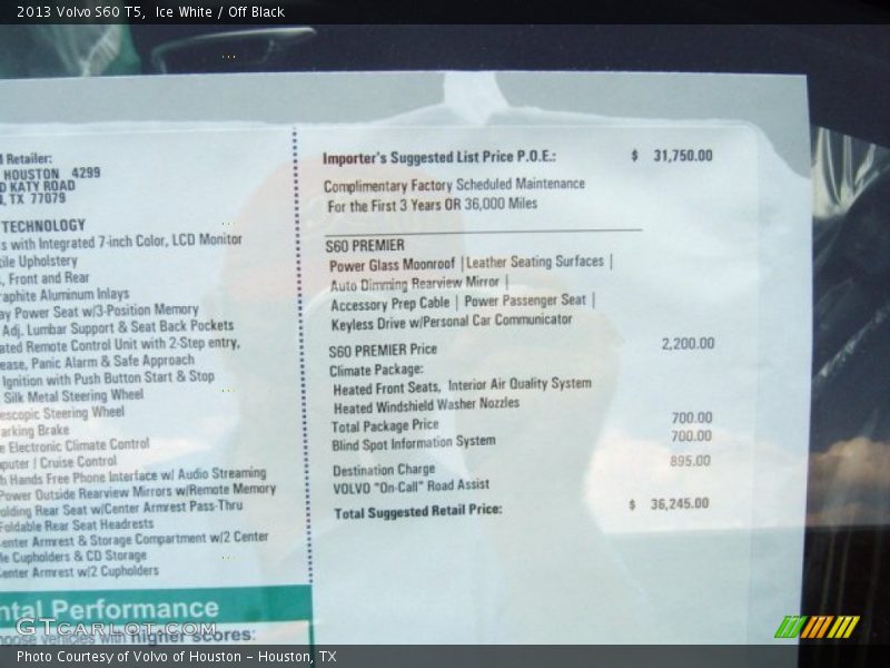 Ice White / Off Black 2013 Volvo S60 T5