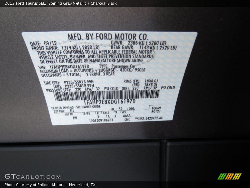 Sterling Gray Metallic / Charcoal Black 2013 Ford Taurus SEL