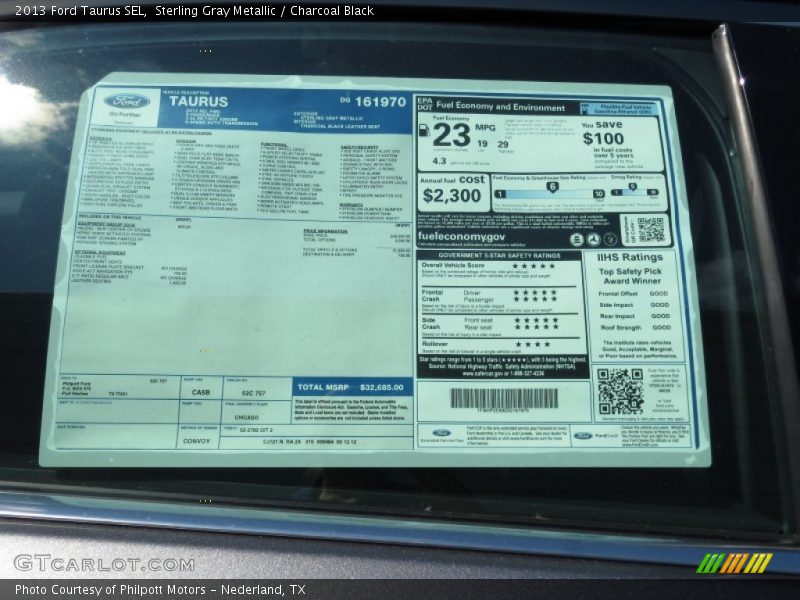 Sterling Gray Metallic / Charcoal Black 2013 Ford Taurus SEL