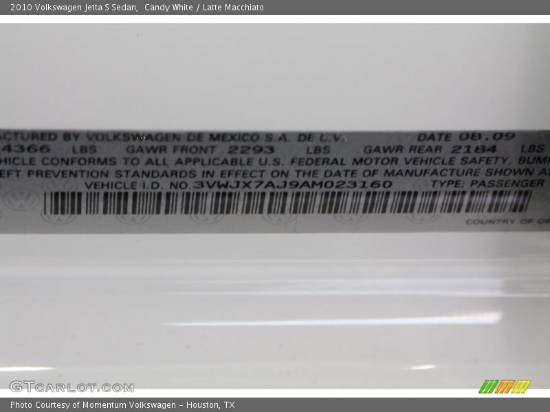 Candy White / Latte Macchiato 2010 Volkswagen Jetta S Sedan
