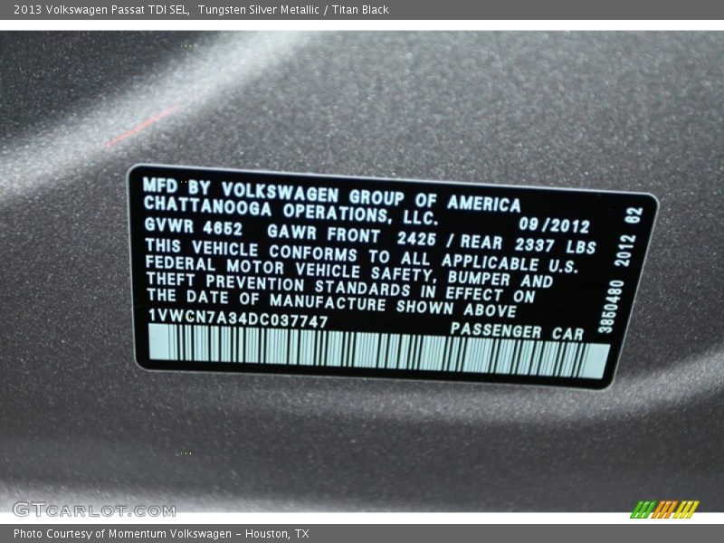 Tungsten Silver Metallic / Titan Black 2013 Volkswagen Passat TDI SEL