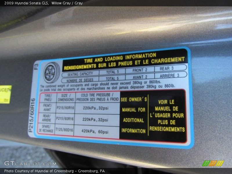 Willow Gray / Gray 2009 Hyundai Sonata GLS