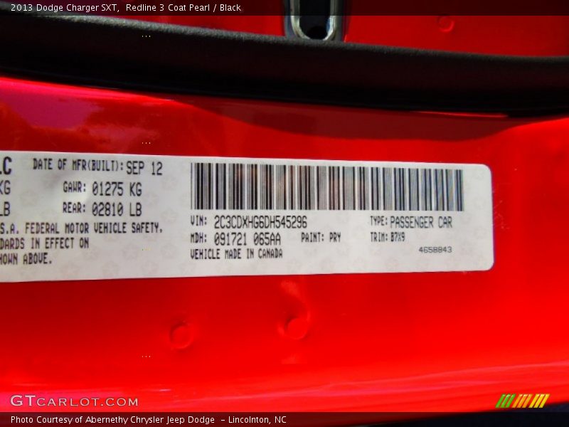 2013 Charger SXT Redline 3 Coat Pearl Color Code PRY