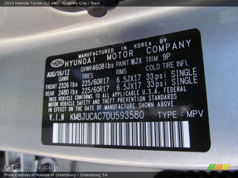 Graphite Gray / Black 2013 Hyundai Tucson GLS AWD