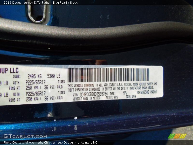 2013 Journey SXT Fathom Blue Pearl Color Code PPS