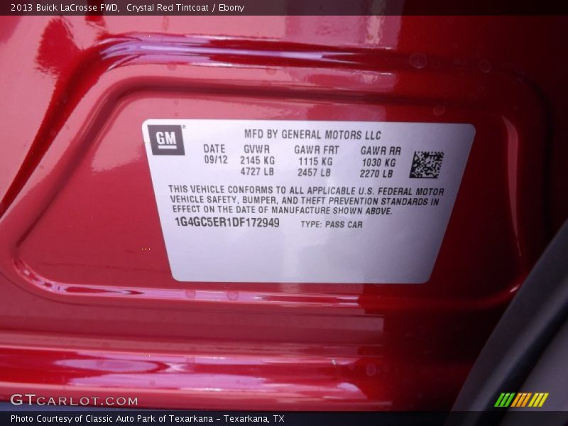 Crystal Red Tintcoat / Ebony 2013 Buick LaCrosse FWD