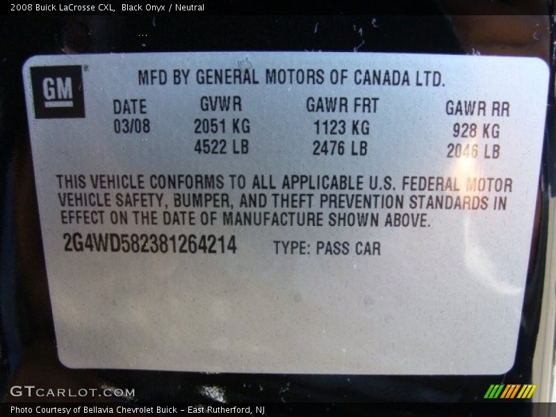 Black Onyx / Neutral 2008 Buick LaCrosse CXL