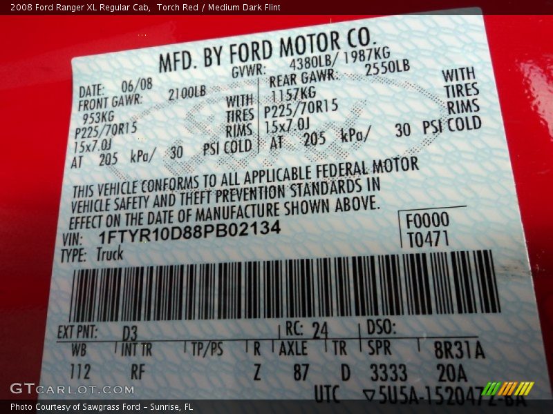 Torch Red / Medium Dark Flint 2008 Ford Ranger XL Regular Cab