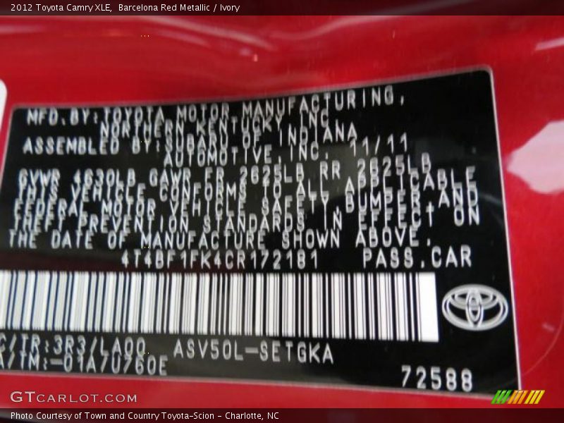Barcelona Red Metallic / Ivory 2012 Toyota Camry XLE