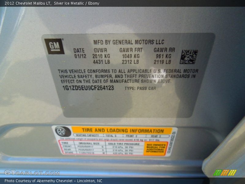 Silver Ice Metallic / Ebony 2012 Chevrolet Malibu LT