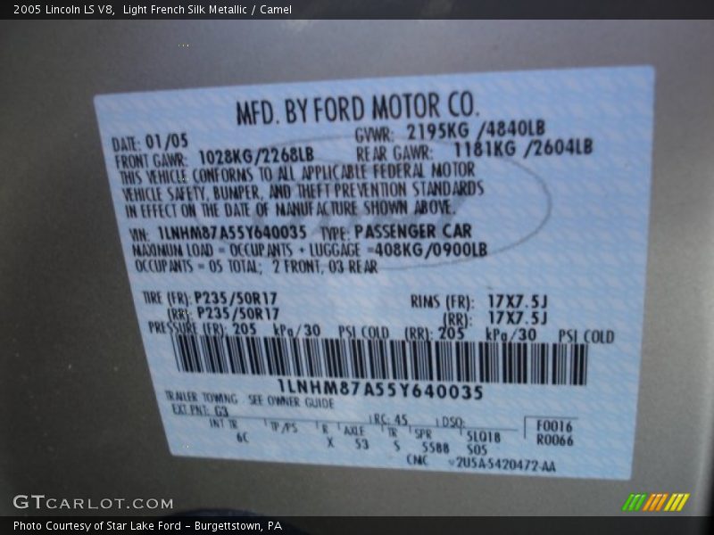 Light French Silk Metallic / Camel 2005 Lincoln LS V8